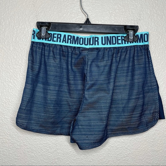 Under Armour Womens Medium Heat Gear Workout Running Shorts Blue Elastic Waist - Picture 4 of 6